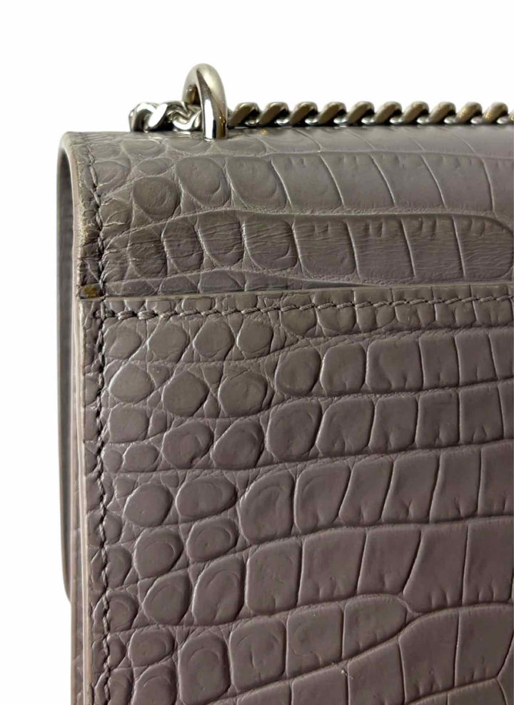 Saint Laurent  Croc Embossed Leather Sunset Chain Wallet Purse
