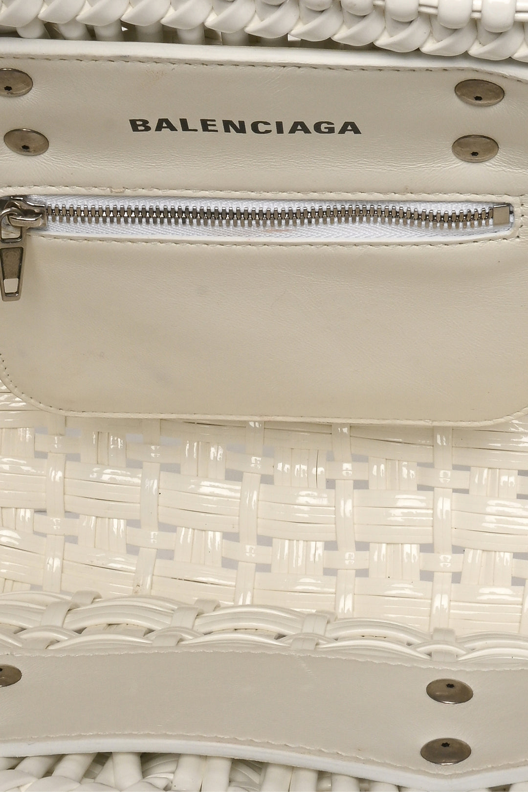 Balenciaga Bistro XS Woven Faux Leather Basket Bag Tote