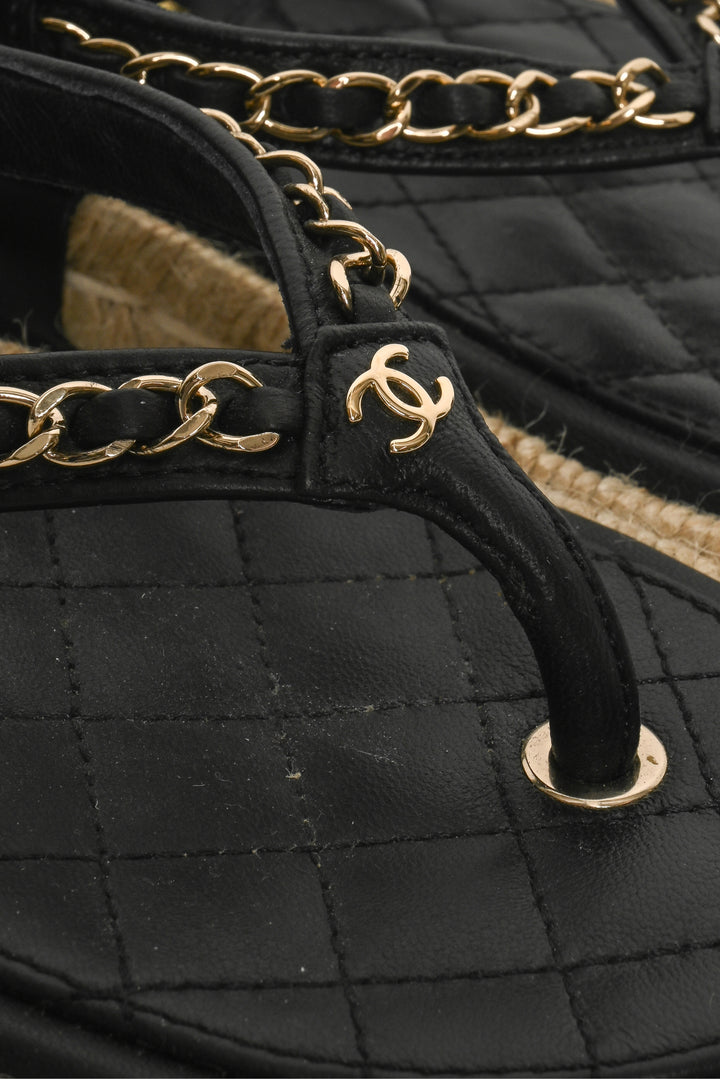 Chanel Size 36 Lambskin Chain CC Thong Espadrille Sandals