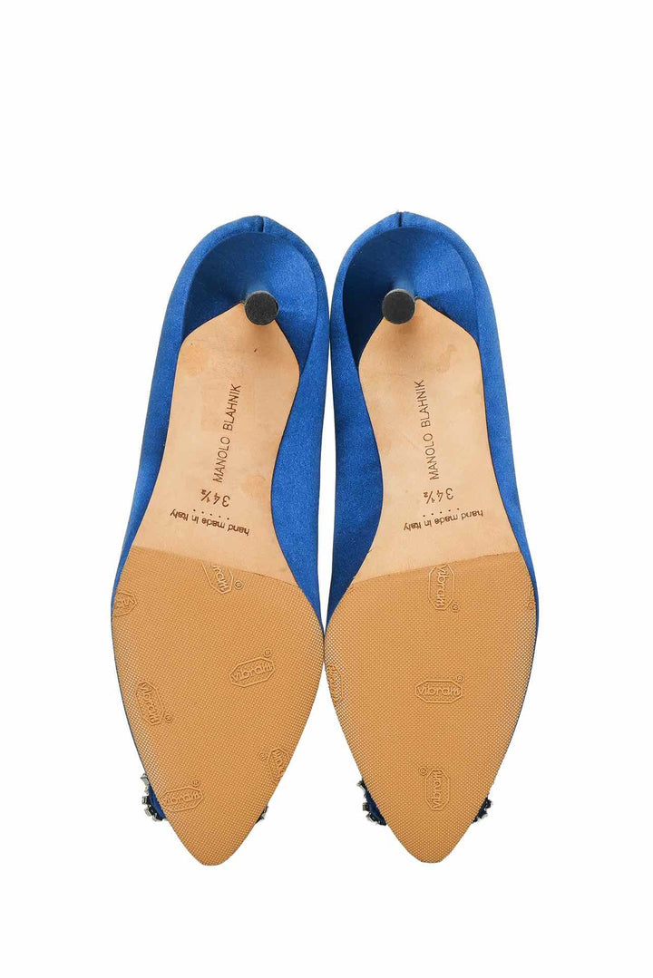 Manolo Blahnik Size 34.5 Hangisi 70 Satin Pumps