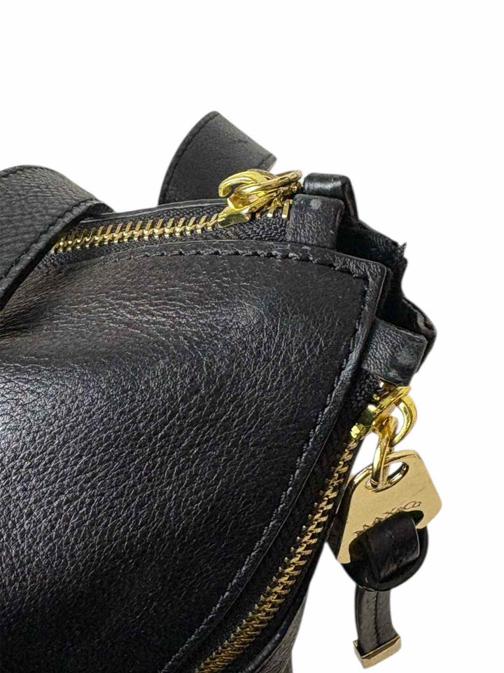 Max & Co Black Leather Gold Tone Zipper Tote Purse