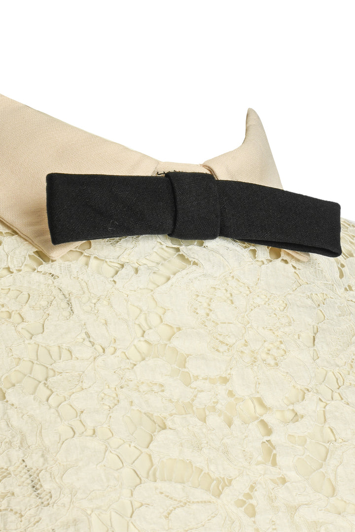 Valentino Size 4 Sleeveless Bow & Lace Wool Knee-Length Dress