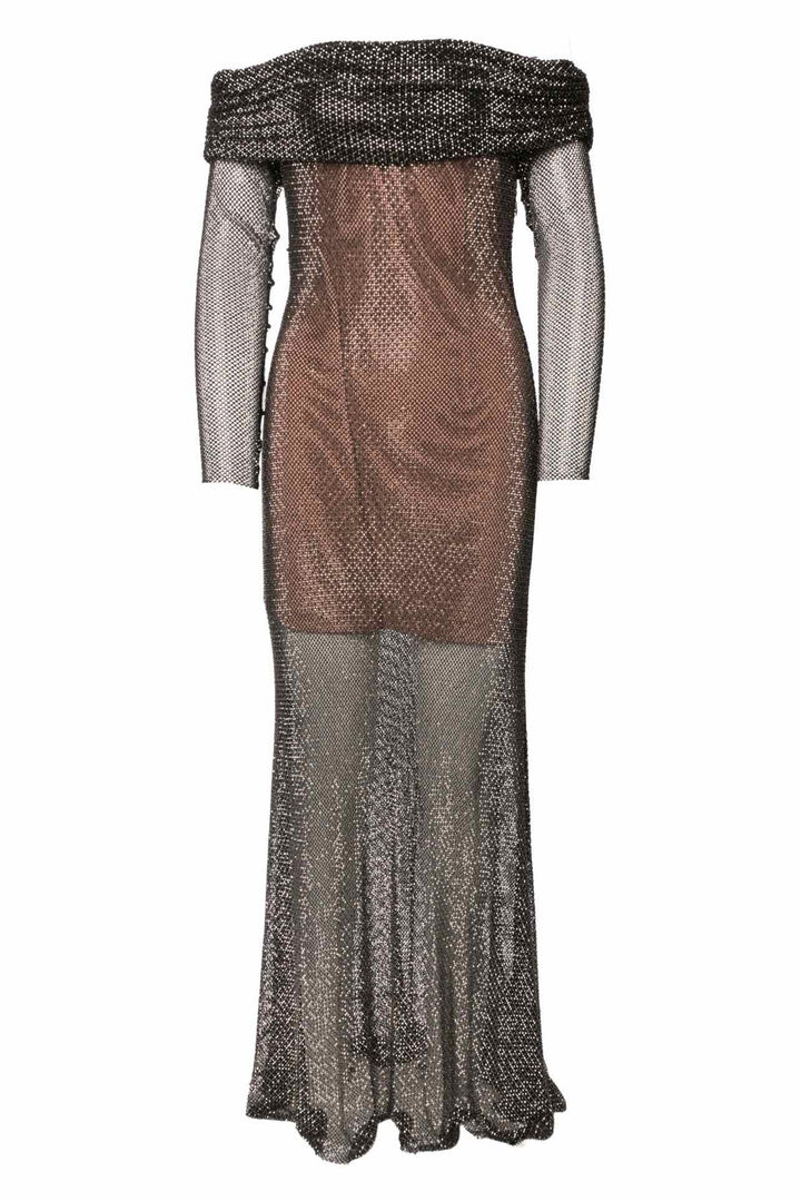 Self Portrait Size 8 Rhinestone Fishnet Maxi Dress