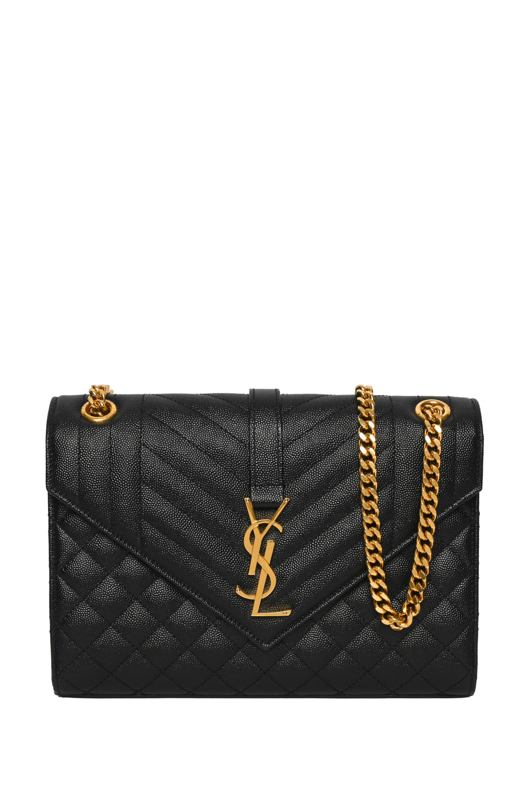 Saint Laurent 2019 Medium Quilted Grain De Poudre Leather Envelope Shoulder Bag