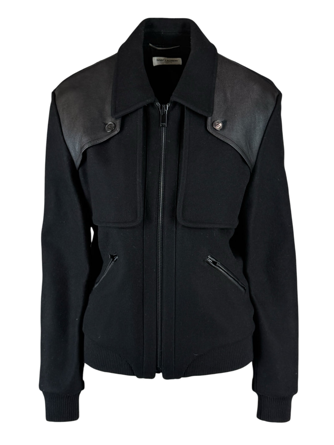 Saint Laurent Size 38 Men's 2018 Wool & Leather Trim Moto Jacket