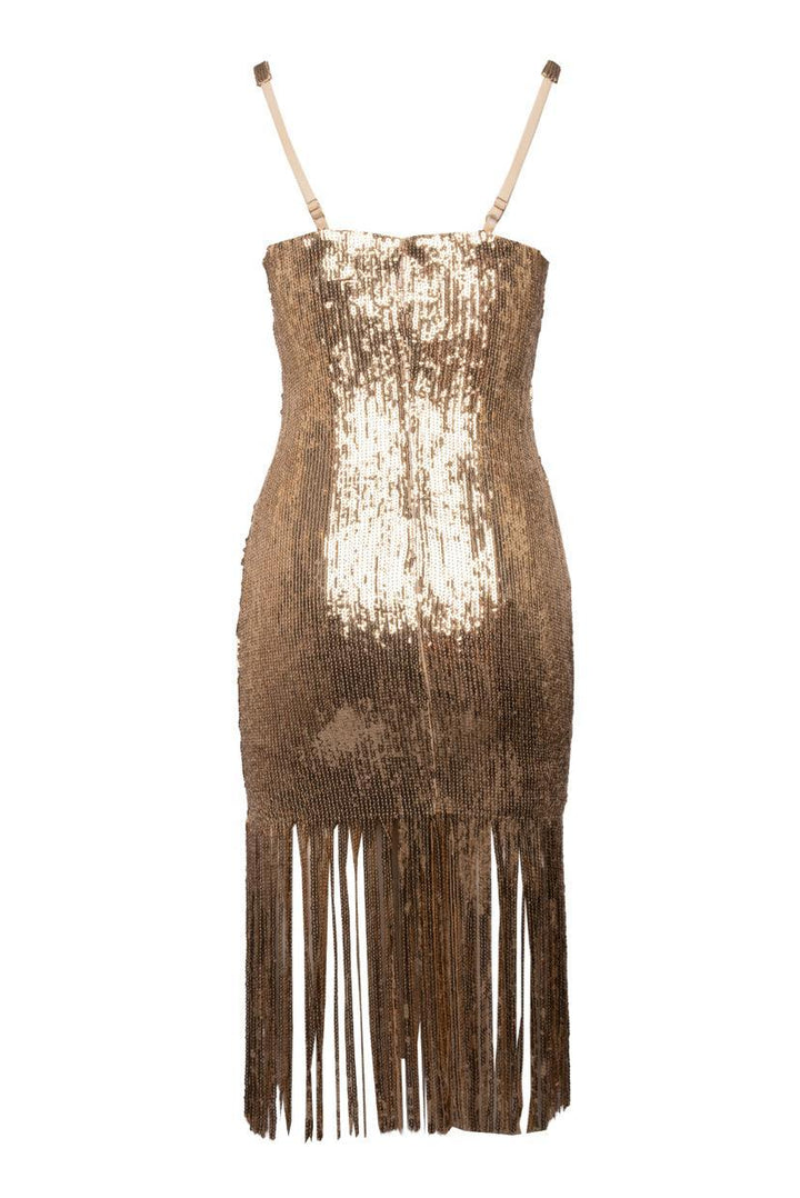 Nadine Merabi Size S Gold Fringe Sequin Dress