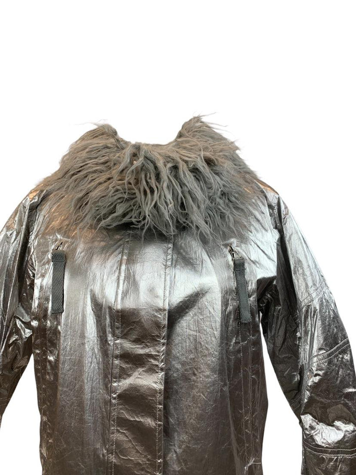 Helmut Lang Size XS Astro Foil Faux Fur-Trimmed Metallic Crinkled-Shell  Jacket