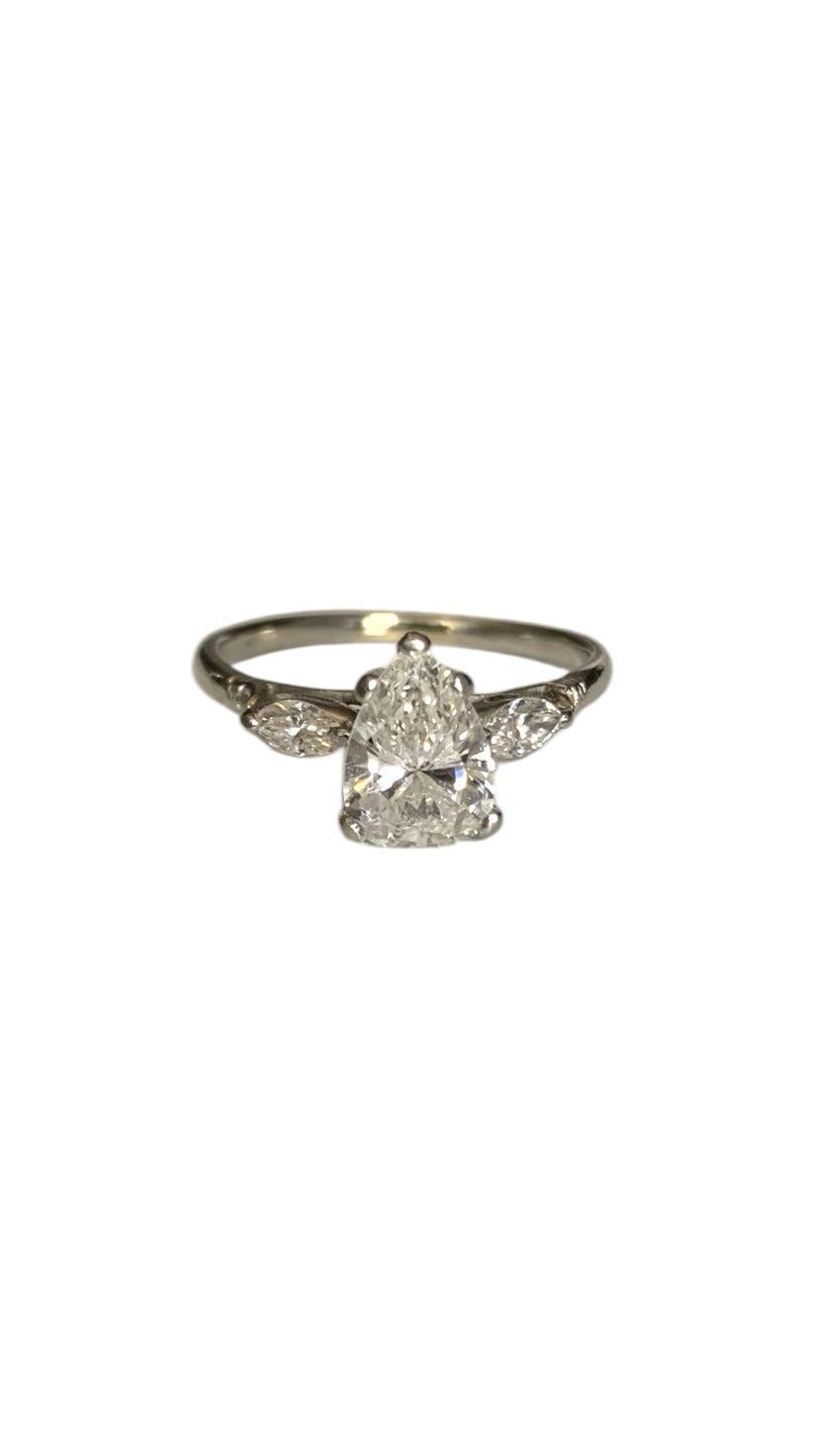 Platinum pear diamond with 2 marquise diamond Size 7.5 Ring