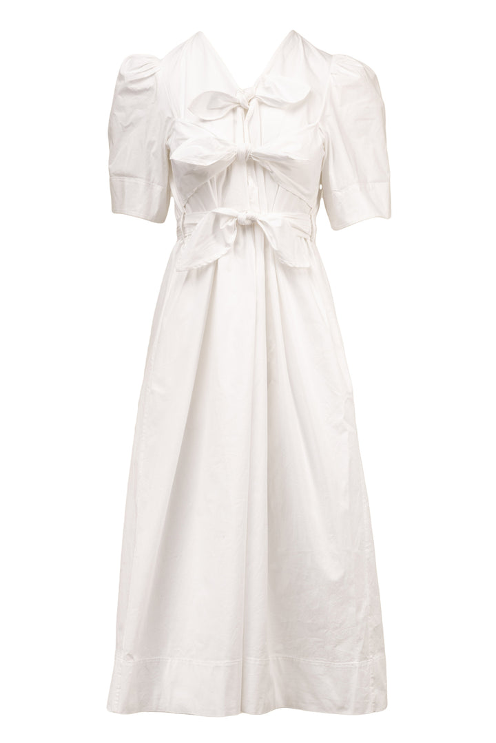 Ganni Size 8 Washed Stretch Cotton Tie Strap Midi Dress