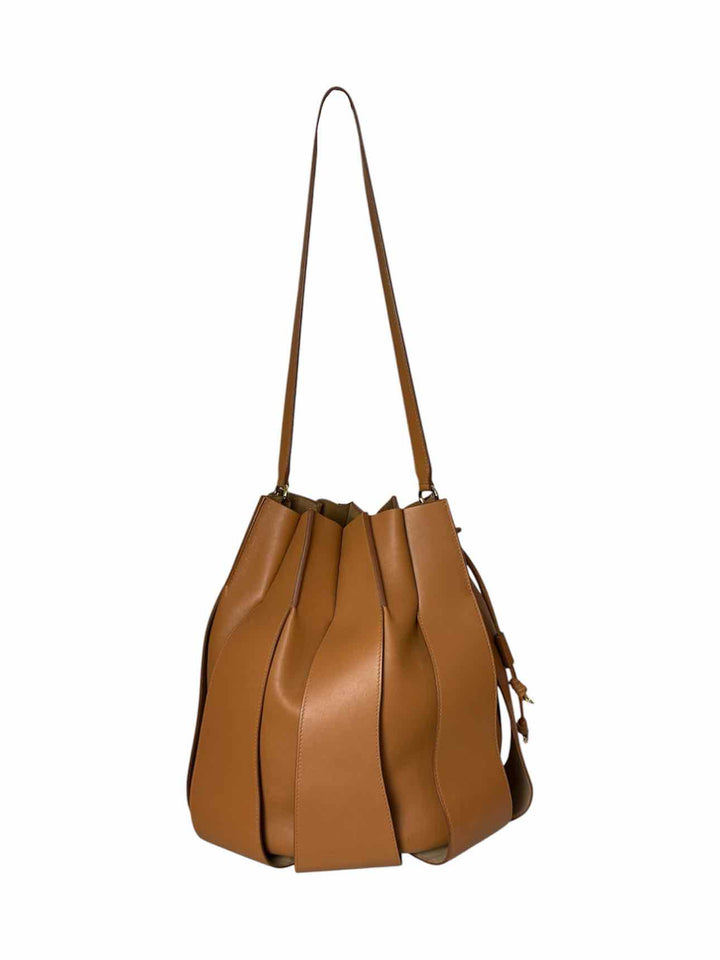 Ulla Johnson Tan Brown Lotus Pleated Leather Bucket Bag