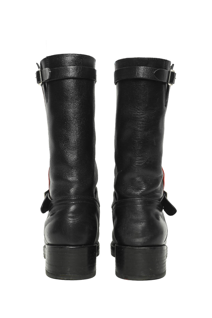 Dior Size 37.5 Leather Striped Motorcycle Boots