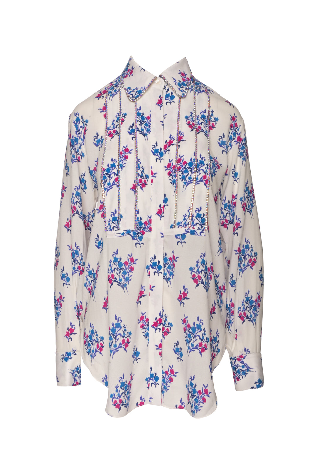Area Size 10 Crystal Embellished Floral Crepe Blouse