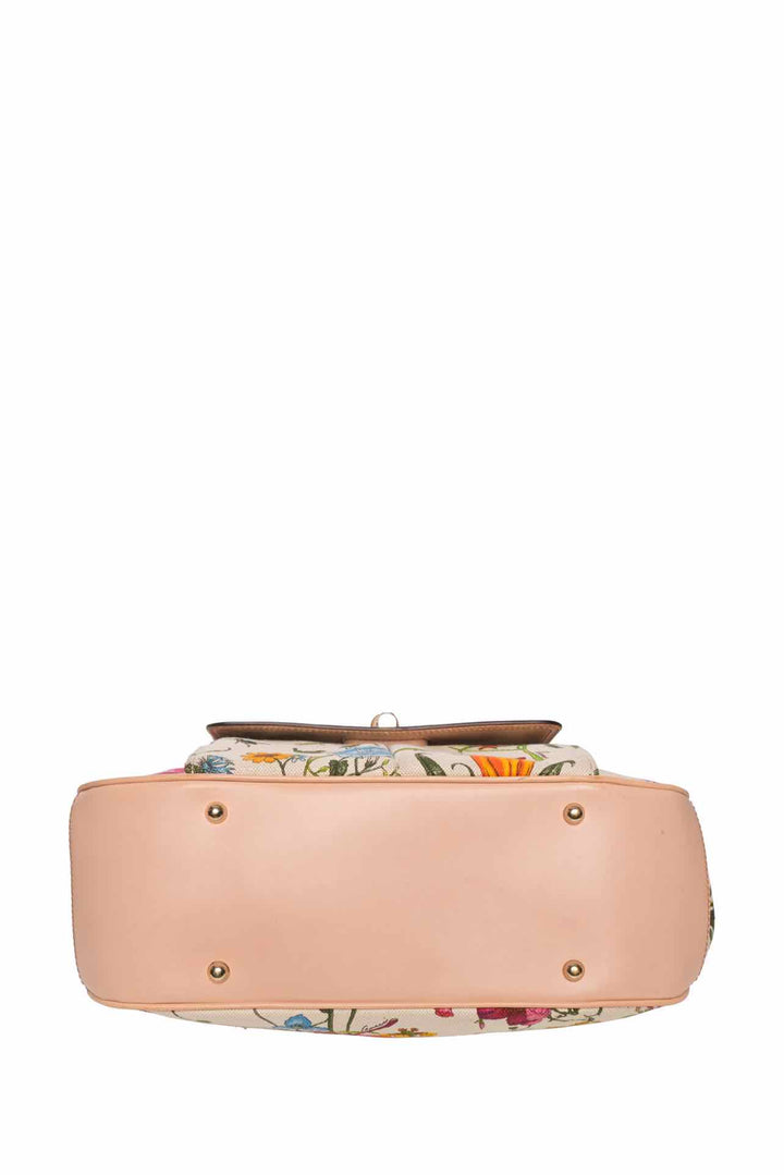 Gucci Flora Canvas Nailhead Bamboo Handle Bag