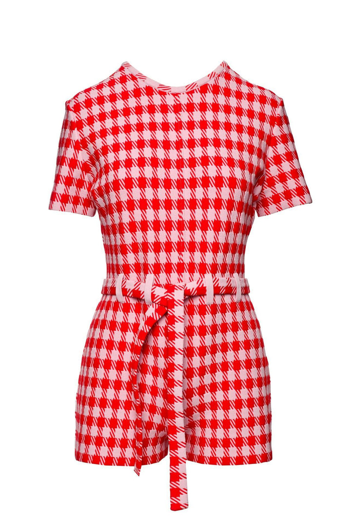 Alaia Size 8 Checked Jacquard Paysuit