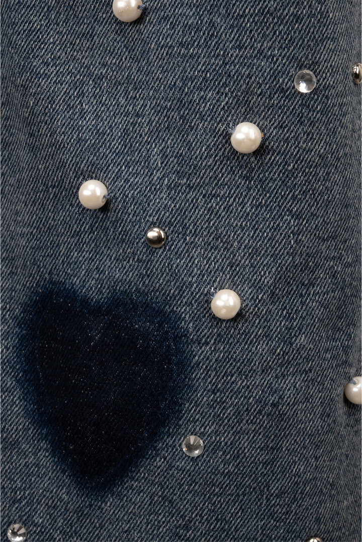 Moschino Jeans Size 24 Faux Pearl-Embellished Straight Leg Jeans