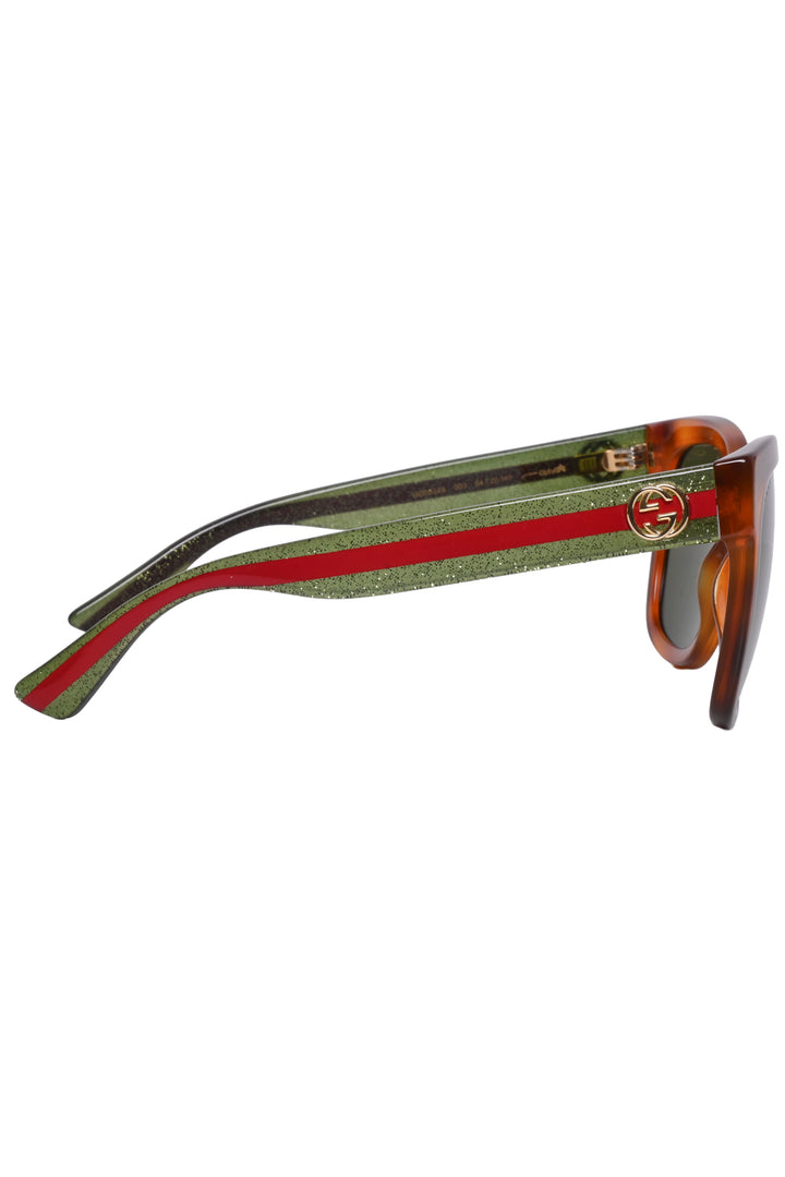 Gucci Tortoiseshell & Glitter Web Oversized Sunglasses