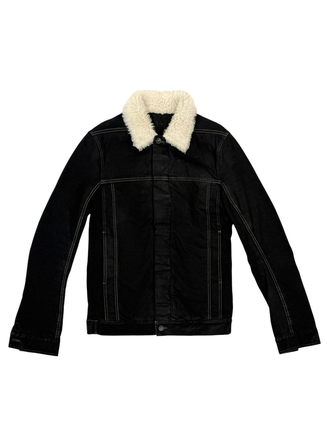 Rick Owens Size S Men's Shearling Collar Distressed Denim Jacket