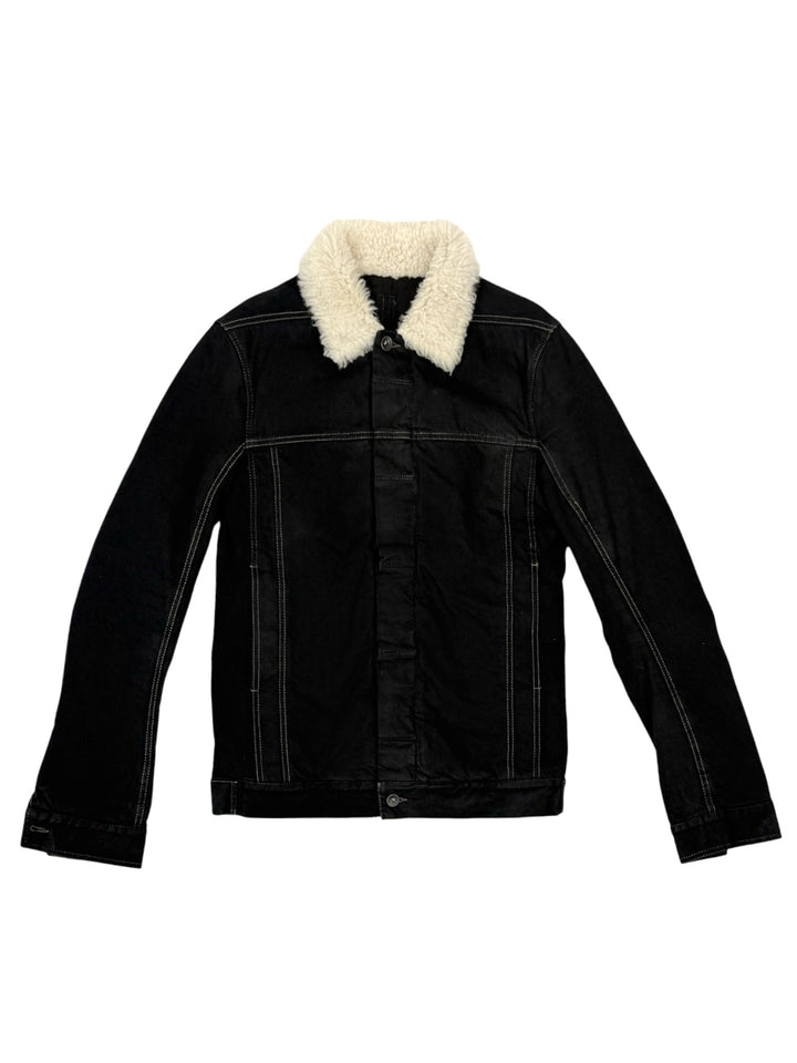 Rick Owens Size S Men's Shearling Collar Distressed Denim Jacket