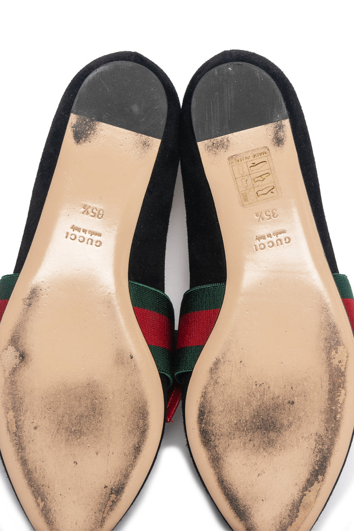 Gucci Size 35.5 Suede Web Bow Flats