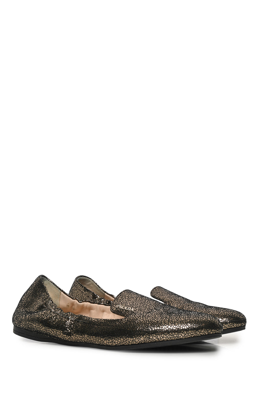 Prada Size 36 Crackle Finish Metallic Leather Flats