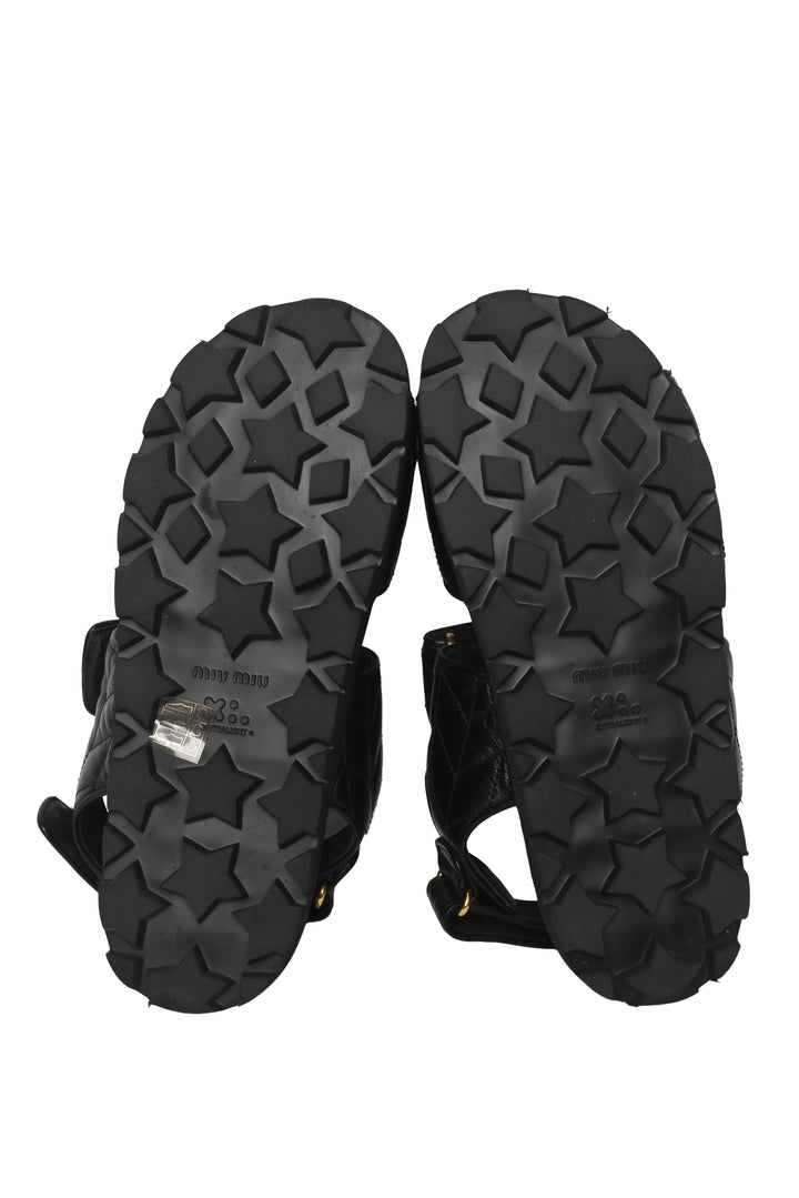 Miu Miu Size 38 Matelasse Leather Sport Sandals
