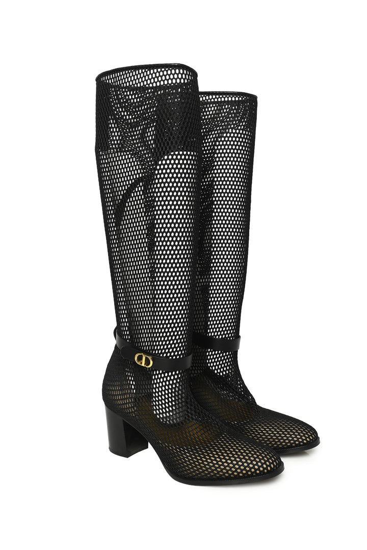 Dior Size 37.5 Empreinte Mesh Knee Heigh Boots