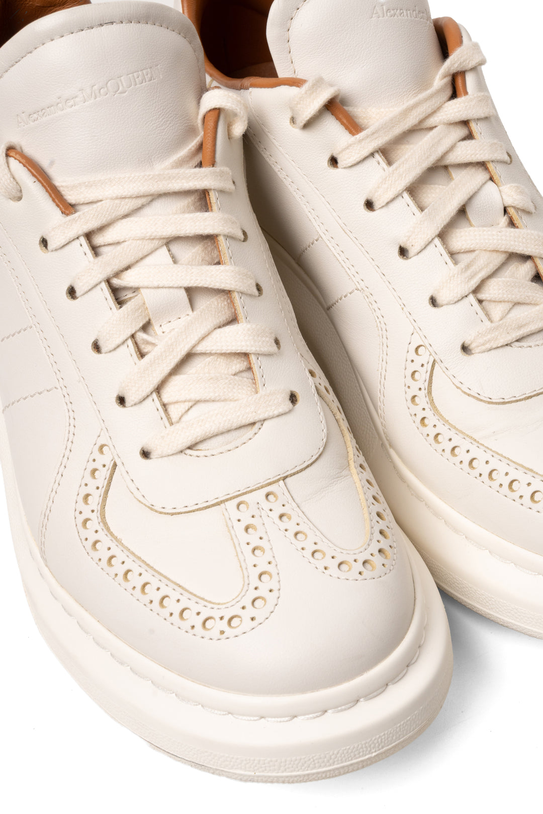 Alexander Mcqueen Size 42.5 Men's Retro Brogue-Detail Leather Sneakers