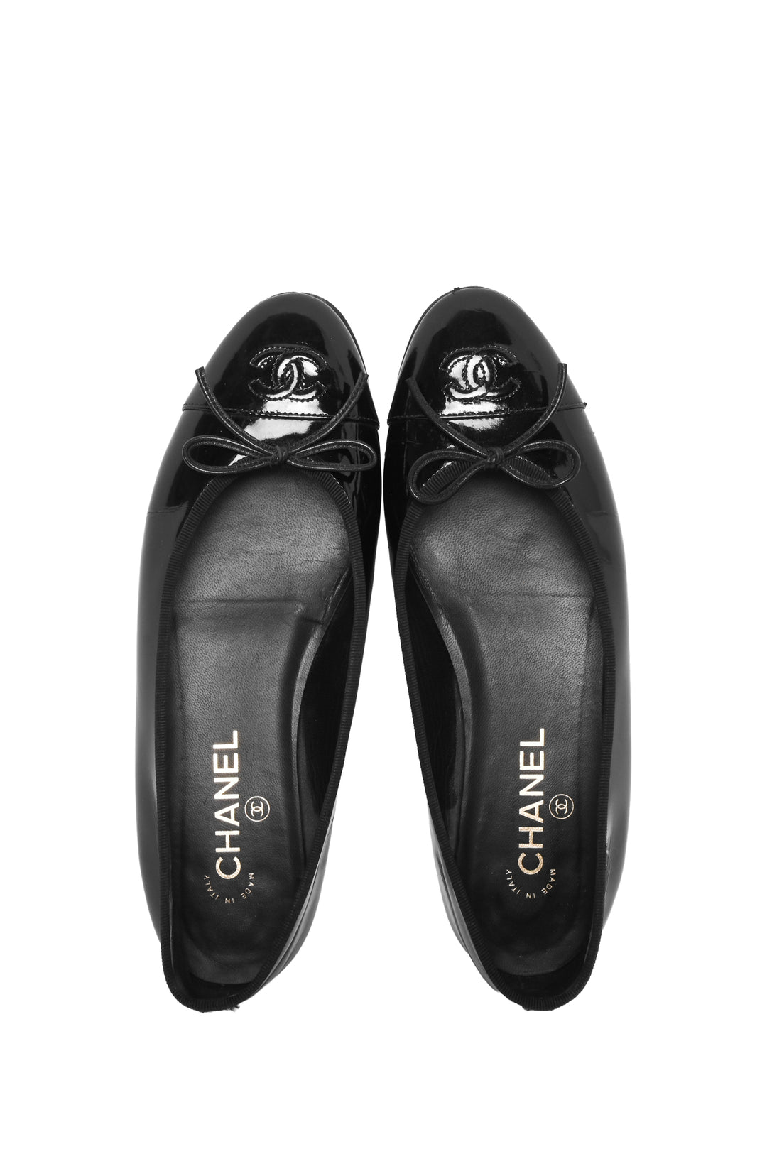 Chanel Size 39.5 Interlocking CC Patent Leather Ballet Flats
