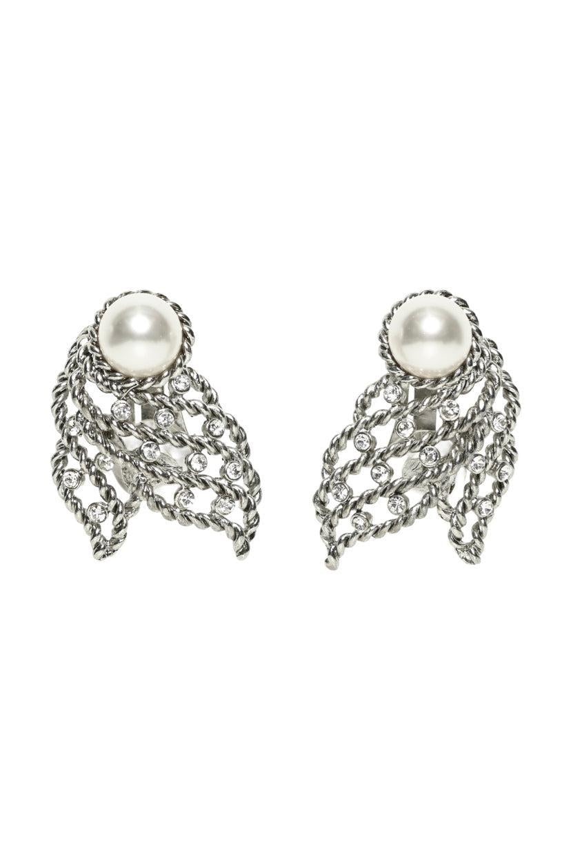 Oscar De La Renta Faux Pearl Clip On Earrings