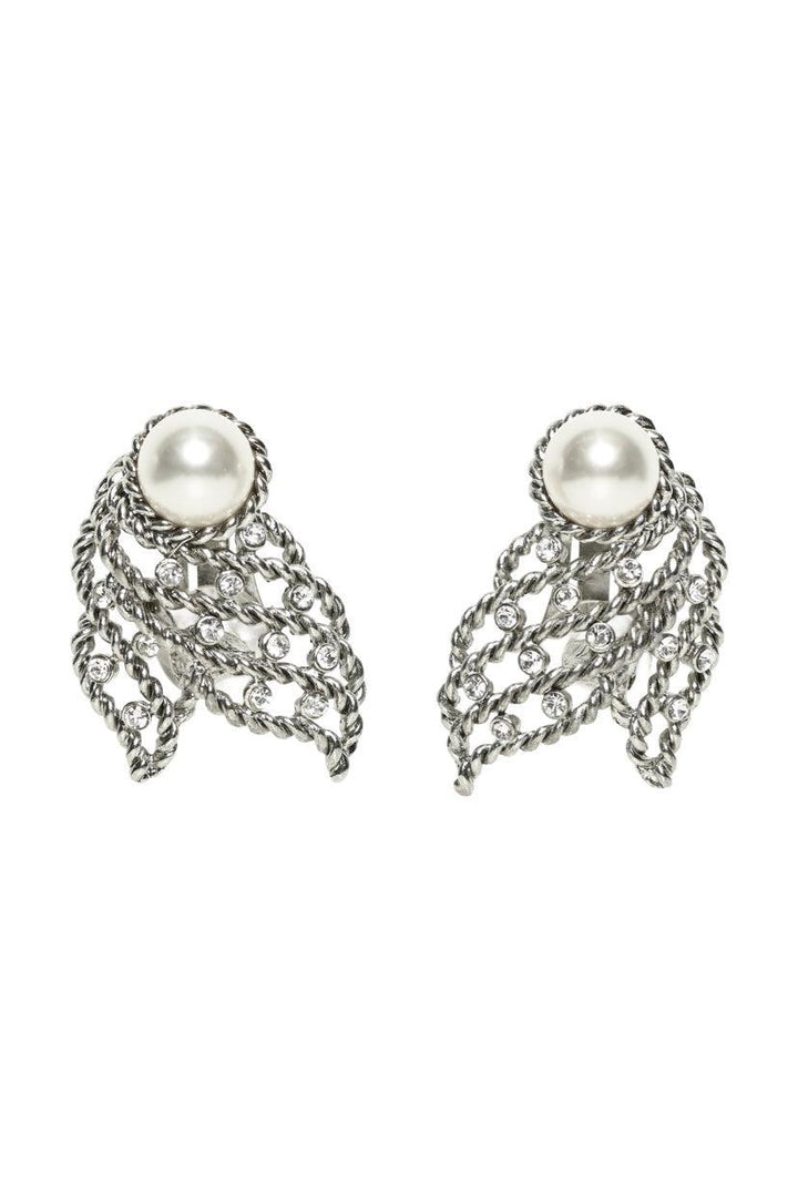 Oscar De La Renta Faux Pearl Clip On Earrings