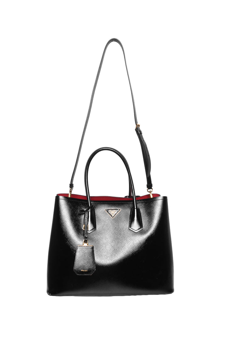 Prada Saffiano Vernice Leather Medium Double Tote