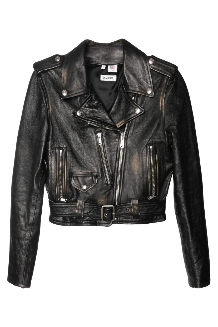 Re/Done Size XS Distressed Leather Moto Cropped Jacket
