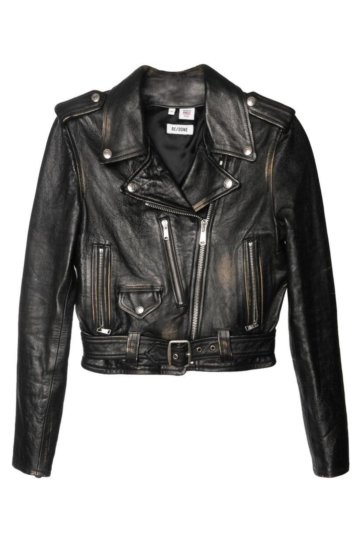 Re/Done Size XS Distressed Leather Moto Cropped Jacket