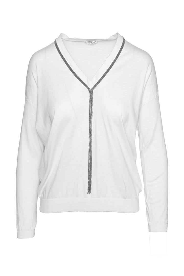 Brunello Cucinelli Size S Monili Beaded V-Neck Sweater