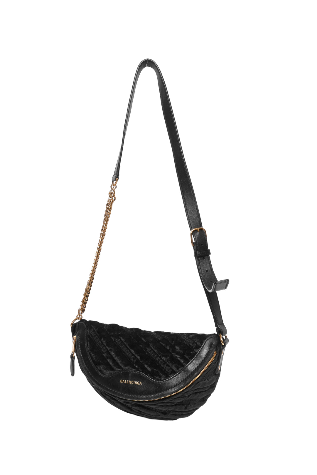 Balenciaga Crushed Velvet Logo Embossed Souvenir Belt Bag
