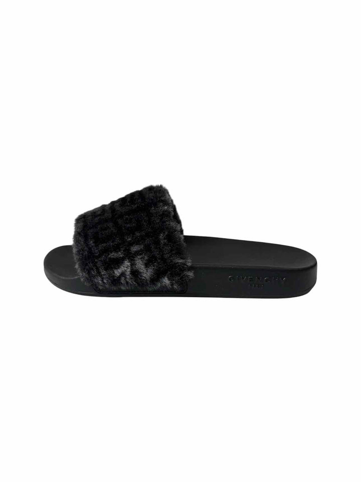 Givenchy Size 9 Logo Print Shearling Slides Sandals