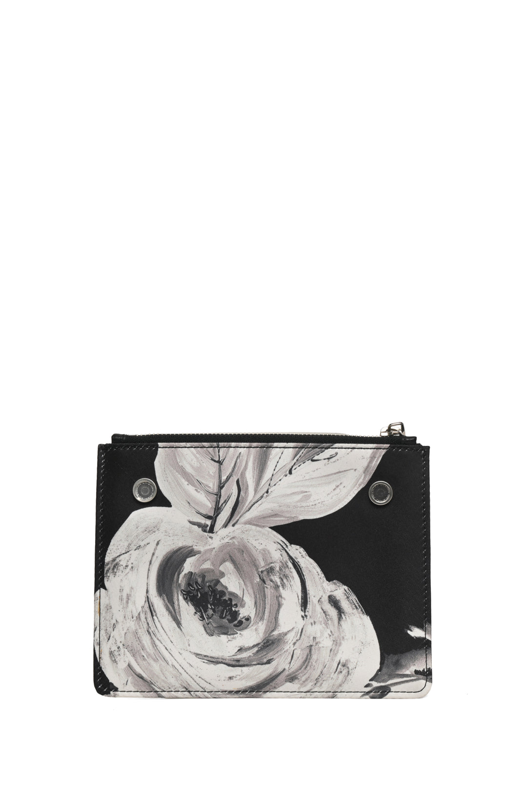 Off White Floral Pattern Zipped Double Flat Pouch Wristlet