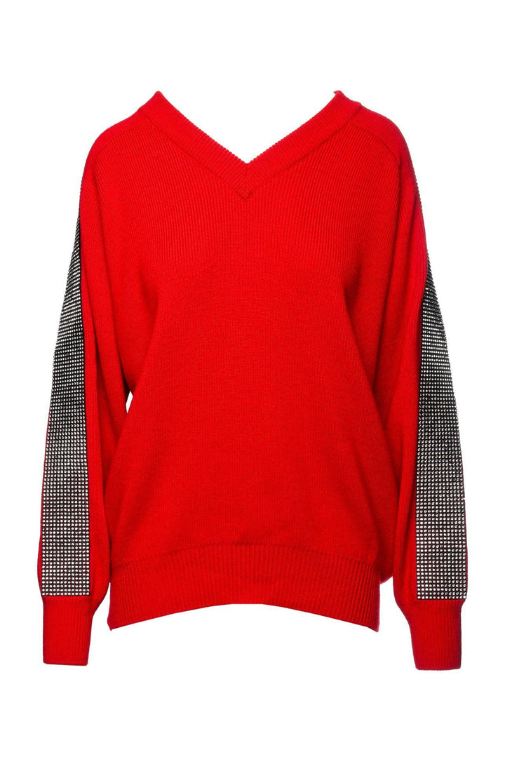 Christopher Kane Size M 2018 Embellished Sleeve V-Neck Sweater