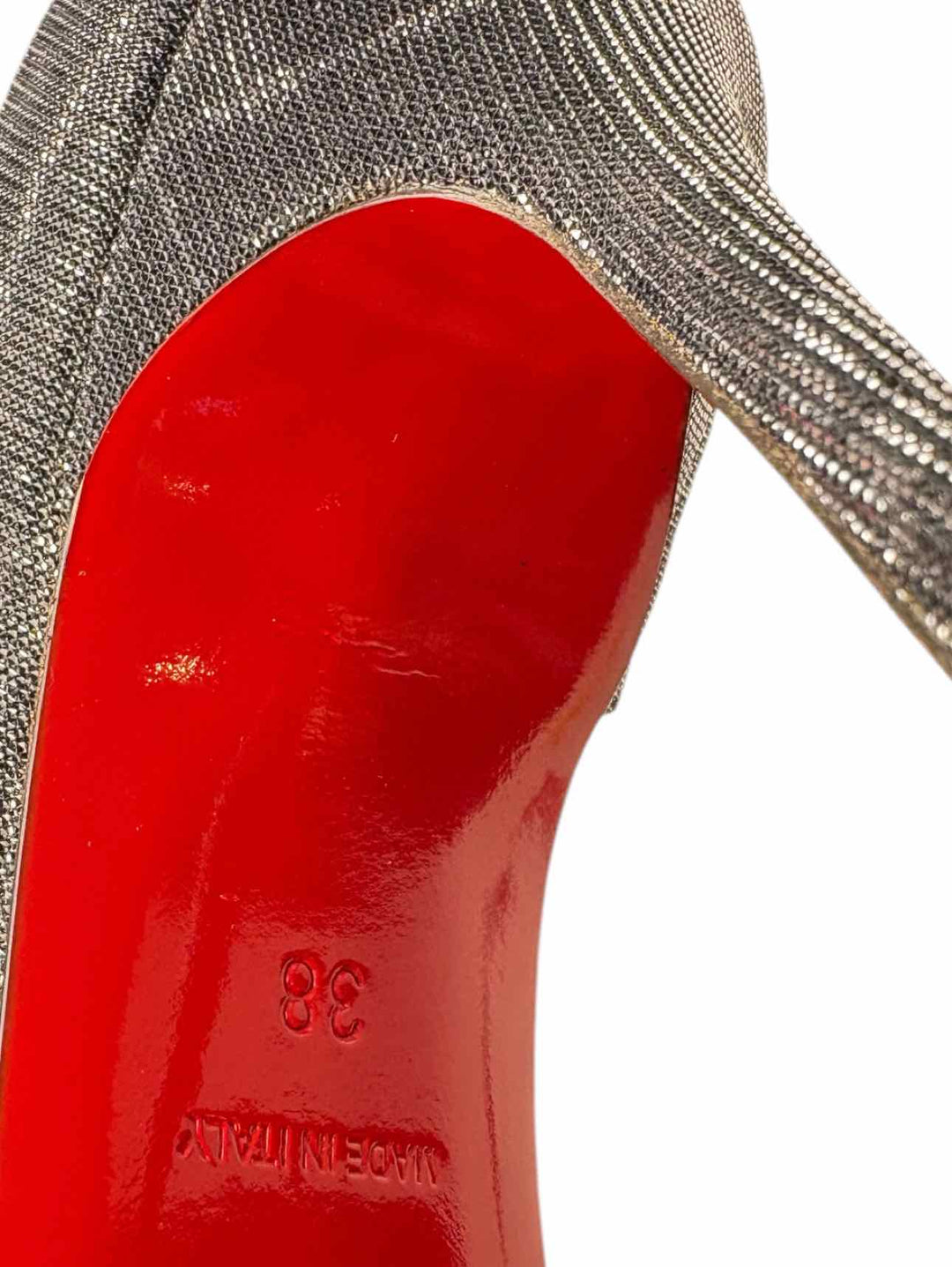 Louboutin Size 38 Metallic Glitter Fabric Pumps