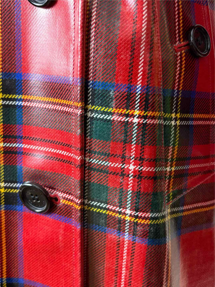 Burberry Size 2 Laminated Tartan Wool Trench Coat