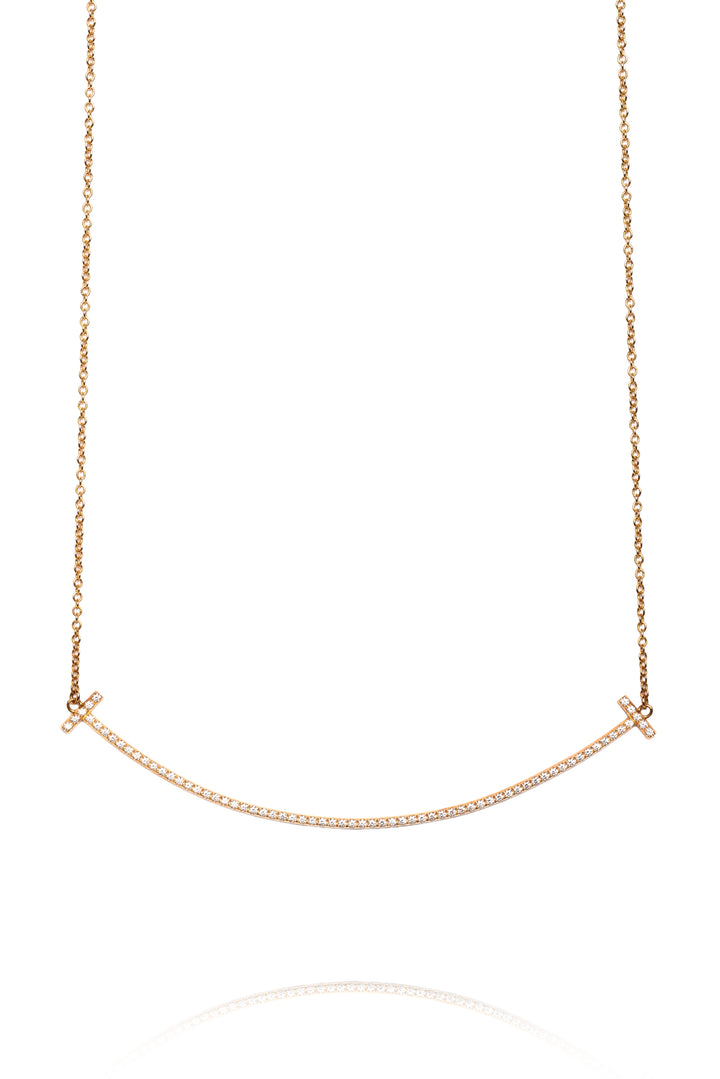Tiffany & Co 18K Yellow Gold Large T Smile Diamond Necklace