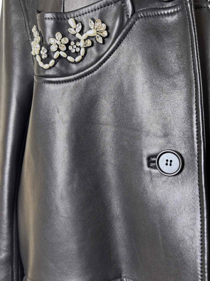 Simone Rocha Size M Crystal & Faux Pearl Embellished Lamb Leather Coat