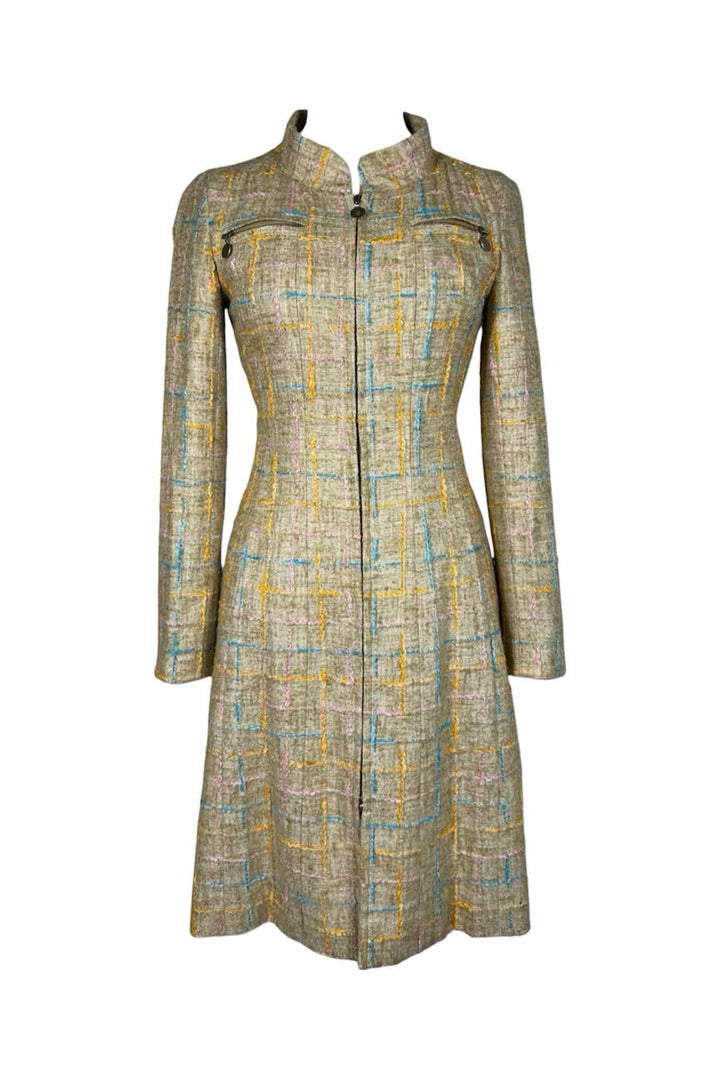 Chanel Size 34 Tweed Long Zip Coat