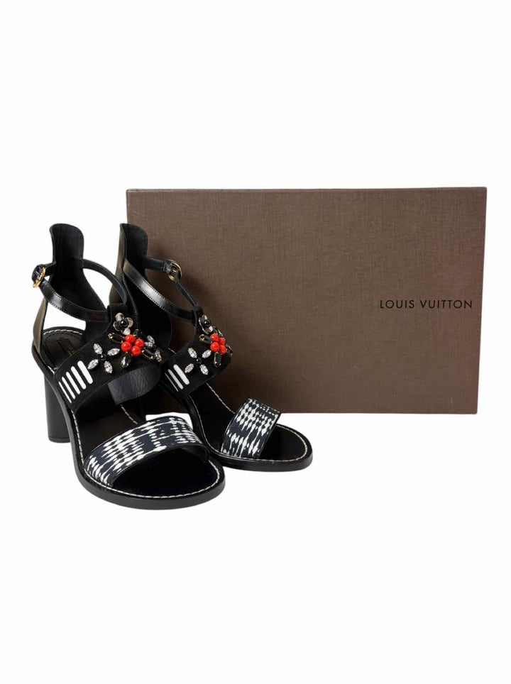 Louis Vuitton Size 37.5 Crystal Embellished Leather Sandals
