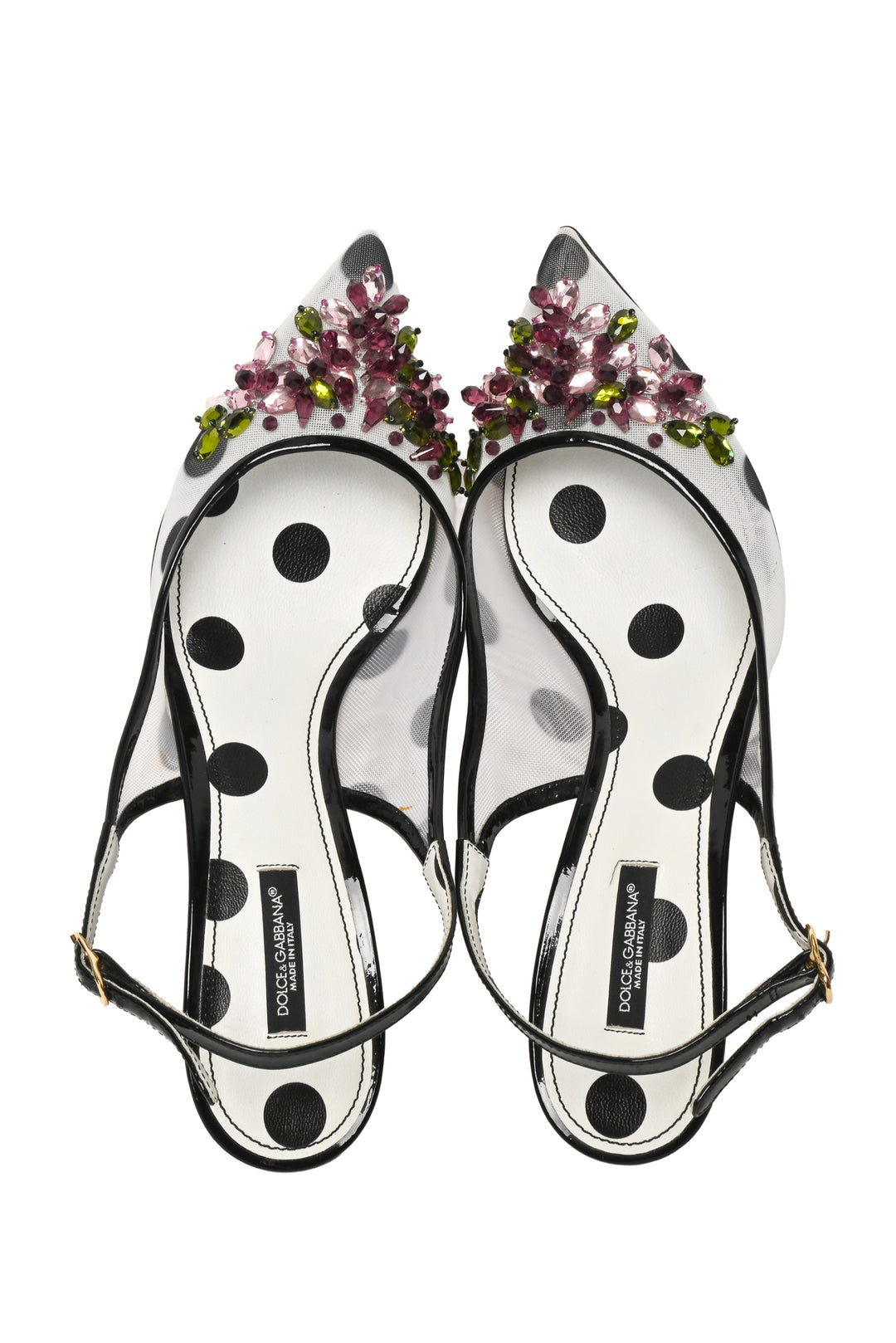 Dolce & Gabbana Size 39 Polka Dot & Crystal Embellished Slingback Pumps