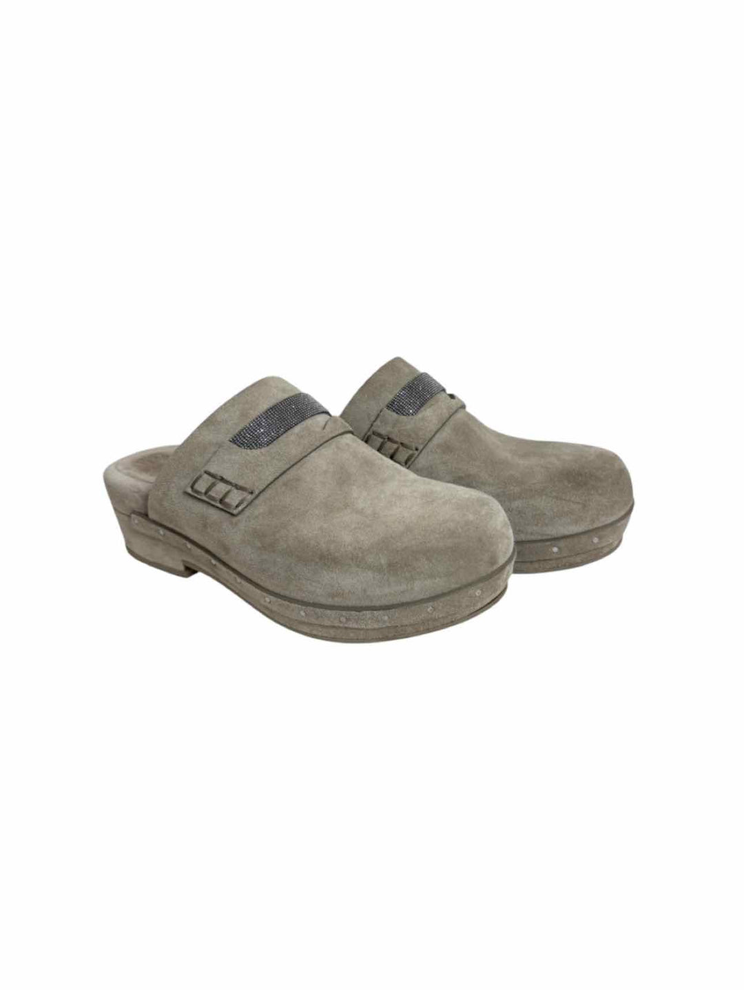 Brunello Cucinelli Size 38 Suede Studded Mules & Clogs