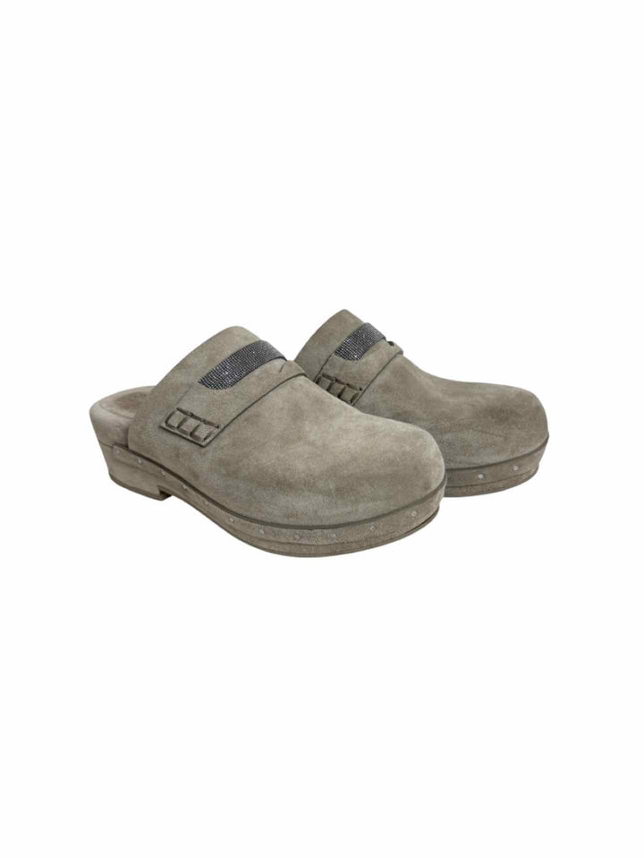 Brunello Cucinelli Size 38 Suede Studded Mules & Clogs