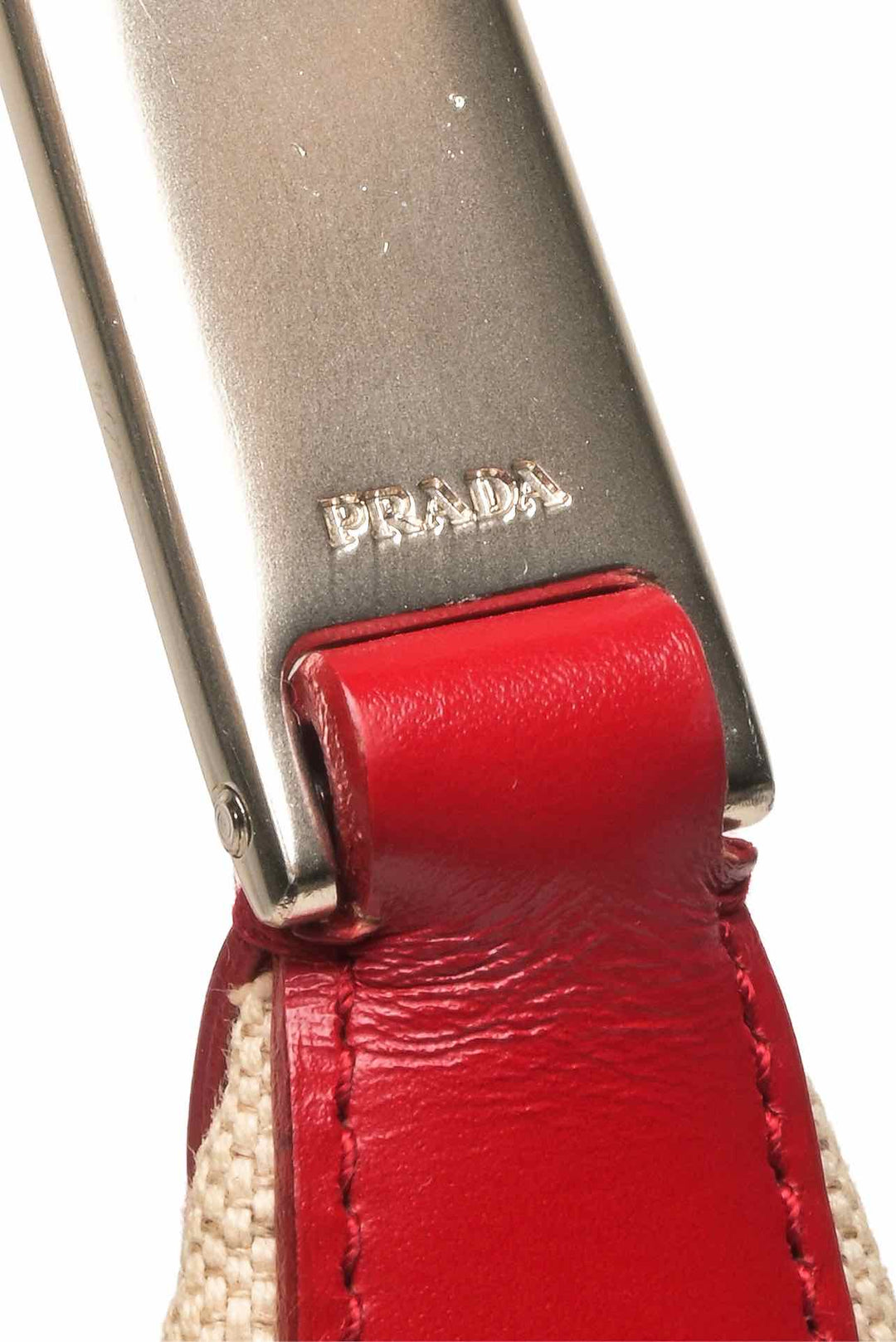 Prada Spring/Summer 1998 Enamel Metal Logo Canapa & Leather Shoulder Bag