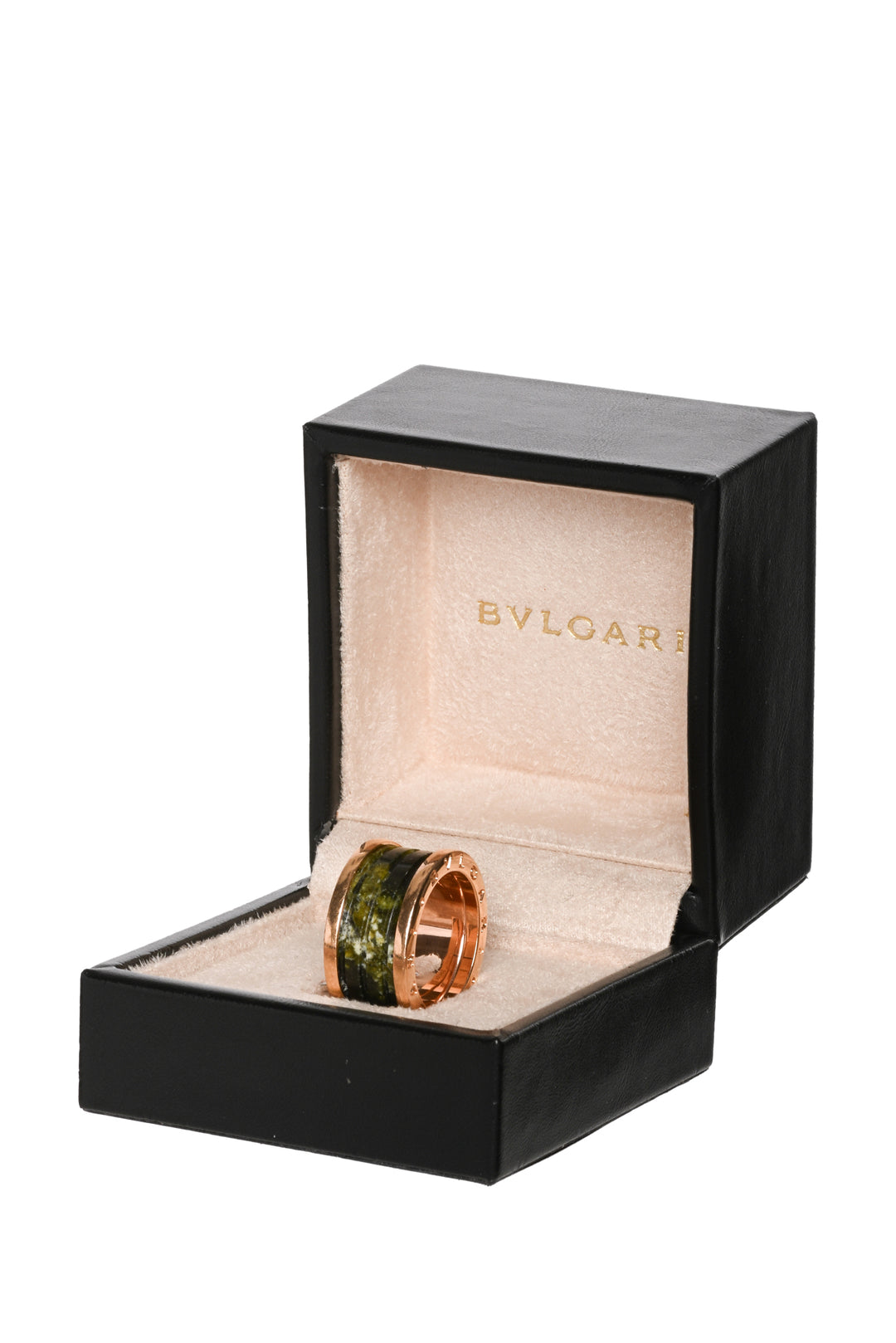 Bvlgari Size 7.5 18K Rose Gold & Green Marble B.zero1 Four-Band Ring