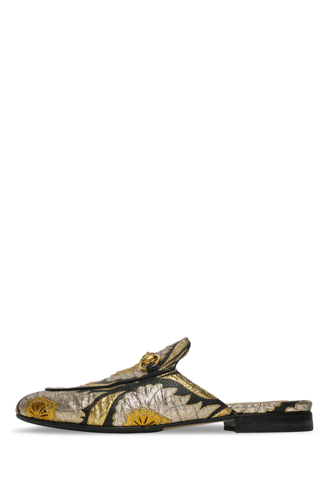 Gucci Size 36.5 Metallic Brocade Princetown Mules